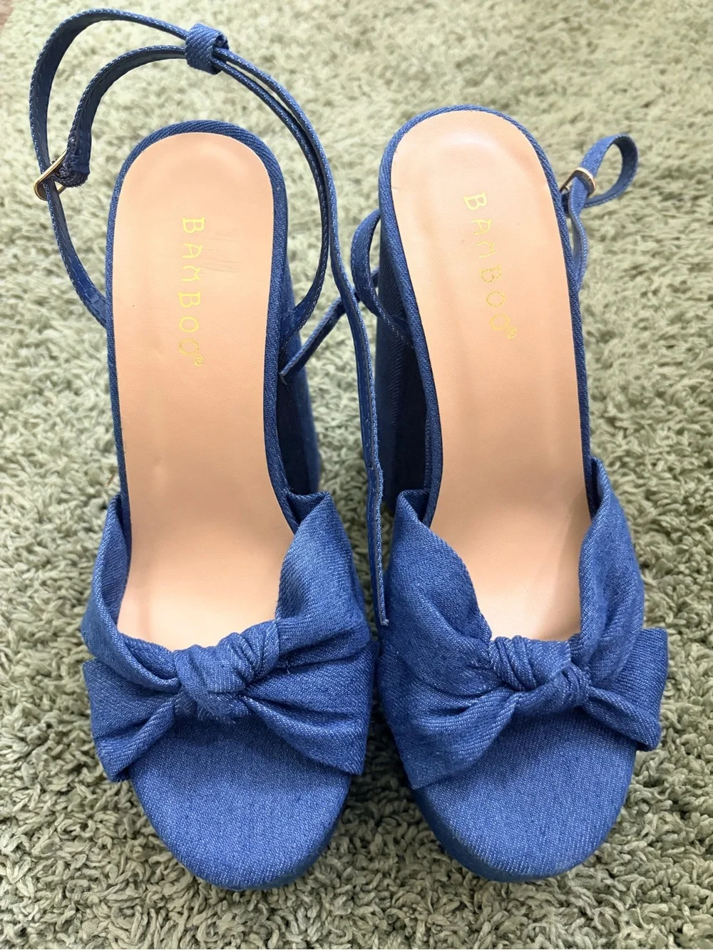 Women’s Size 5.5 Denim Blue Knot Slingback Platform Sandals